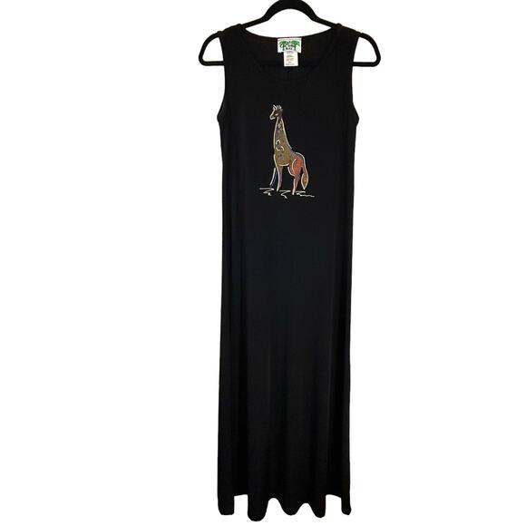 Vintage Black CoConut Bay Giraffe Maxi Dress - Size Small - Picture 6 of 10